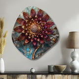 Mysterious Retro Dahlia Flower On Turquoise - Asymmetric Metal Wall Art