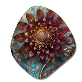 Mysterious Retro Dahlia Flower On Turquoise - Asymmetric Metal Wall Art