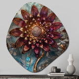 Mysterious Retro Dahlia Flower On Turquoise - Asymmetric Metal Wall Art