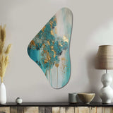 Hydrangea Flower Blossoming Gold Retro Teal Gold - Asymmetric Metal Wall Art