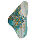 Hydrangea Flower Blossoming Gold Retro Teal Gold - Asymmetric Metal Wall Art