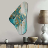 Hydrangea Flower Blossoming Gold Retro Teal Gold - Asymmetric Metal Wall Art