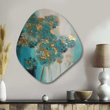 Hydrangea Flower Blossoming Gold Retro Teal Gold - Asymmetric Metal Wall Art