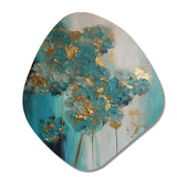 Hydrangea Flower Blossoming Gold Retro Teal Gold - Asymmetric Metal Wall Art