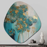 Hydrangea Flower Blossoming Gold Retro Teal Gold - Asymmetric Metal Wall Art