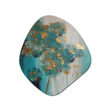 Hydrangea Flower Blossoming Gold Retro Teal Gold - Asymmetric Metal Wall Art