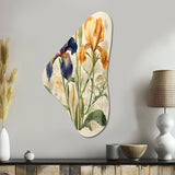 Blue and Gold Iris Vintage Illustration - Asymmetric Metal Wall Art