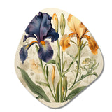 Blue and Gold Iris Vintage Illustration - Asymmetric Metal Wall Art