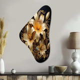 Golden Lily Flower Glam On Black V - Asymmetric Metal Wall Art