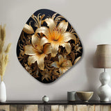 Golden Lily Flower Glam On Black V - Asymmetric Metal Wall Art