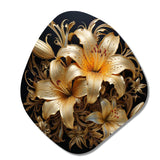 Golden Lily Flower Glam On Black V - Asymmetric Metal Wall Art