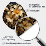 Golden Lily Flower Glam On Black V - Asymmetric Metal Wall Art