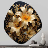 Golden Lily Flower Glam On Black V - Asymmetric Metal Wall Art