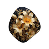 Golden Lily Flower Glam On Black V - Asymmetric Metal Wall Art