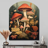 Autumn Mushrooms In Forest Vintage Illustration I - Asymmetric Metal Wall Art