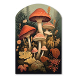 Autumn Mushrooms In Forest Vintage Illustration I - Asymmetric Metal Wall Art