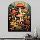 Autumn Mushrooms In Forest Vintage Illustration I - Asymmetric Metal Wall Art