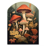 Autumn Mushrooms In Forest Vintage Illustration I - Asymmetric Metal Wall Art