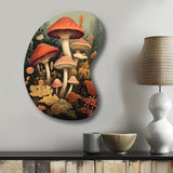 Autumn Mushrooms In Forest Vintage Illustration I - Asymmetric Metal Wall Art