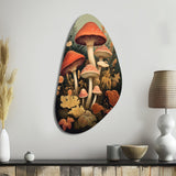 Autumn Mushrooms In Forest Vintage Illustration I - Asymmetric Metal Wall Art