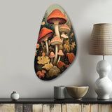 Autumn Mushrooms In Forest Vintage Illustration I - Asymmetric Metal Wall Art