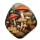 Autumn Mushrooms In Forest Vintage Illustration I - Asymmetric Metal Wall Art