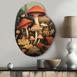 Autumn Mushrooms In Forest Vintage Illustration I - Asymmetric Metal Wall Art