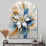 Abstract Blooming Magnolia White Amber Blue - Asymmetric Metal Wall Art