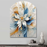 Abstract Blooming Magnolia White Amber Blue - Asymmetric Metal Wall Art