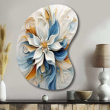 Abstract Blooming Magnolia White Amber Blue - Asymmetric Metal Wall Art