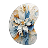 Abstract Blooming Magnolia White Amber Blue - Asymmetric Metal Wall Art