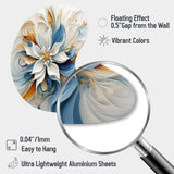 Abstract Blooming Magnolia White Amber Blue - Asymmetric Metal Wall Art