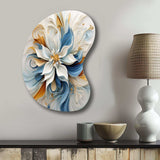 Abstract Blooming Magnolia White Amber Blue - Asymmetric Metal Wall Art