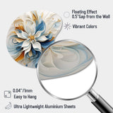 Abstract Blooming Magnolia White Amber Blue - Asymmetric Metal Wall Art