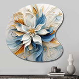 Abstract Blooming Magnolia White Amber Blue - Asymmetric Metal Wall Art