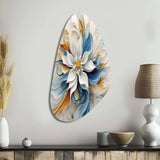 Abstract Blooming Magnolia White Amber Blue - Asymmetric Metal Wall Art