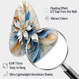 Abstract Blooming Magnolia White Amber Blue - Asymmetric Metal Wall Art