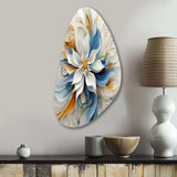 Abstract Blooming Magnolia White Amber Blue - Asymmetric Metal Wall Art