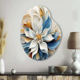 Abstract Blooming Magnolia White Amber Blue - Asymmetric Metal Wall Art