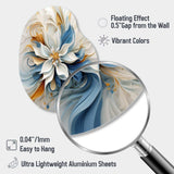 Abstract Blooming Magnolia White Amber Blue - Asymmetric Metal Wall Art