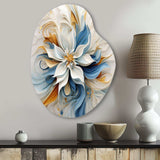 Abstract Blooming Magnolia White Amber Blue - Asymmetric Metal Wall Art