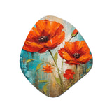 Blossoming Red Poppes On Teal Sky Painting - Asymmetric Metal Wall Art