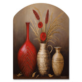 Still Life Red Vase With Wheat And Red Flowers - Asymmetric Metal Wall Art