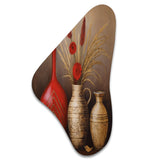 Still Life Red Vase With Wheat And Red Flowers - Asymmetric Metal Wall Art