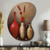 Still Life Red Vase With Wheat And Red Flowers - Asymmetric Metal Wall Art