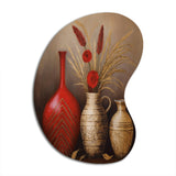 Still Life Red Vase With Wheat And Red Flowers - Asymmetric Metal Wall Art