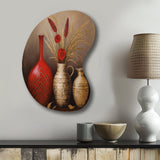 Still Life Red Vase With Wheat And Red Flowers - Asymmetric Metal Wall Art