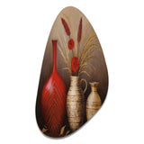 Still Life Red Vase With Wheat And Red Flowers - Asymmetric Metal Wall Art