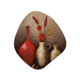 Still Life Red Vase With Wheat And Red Flowers - Asymmetric Metal Wall Art