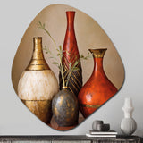 Cottage Red Vases Dried Wheat Flowers II - Asymmetric Metal Wall Art